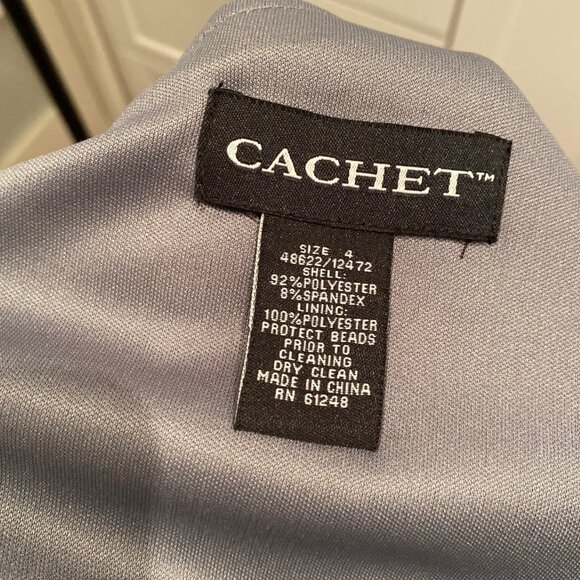 Cachet silver bodycon evening dress with rouching and embellishments. Size 4 - Picture 6 of 6
